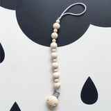 Schnullerkette Holz Baby | Nuggiband mit Metallclip & Perlen 30cm
